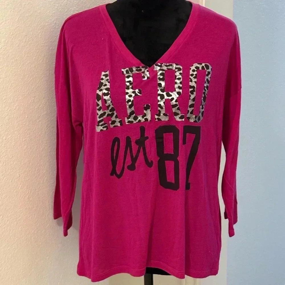 Aeropostale Aero Pink V-Neck 3/4 Sleeve Top